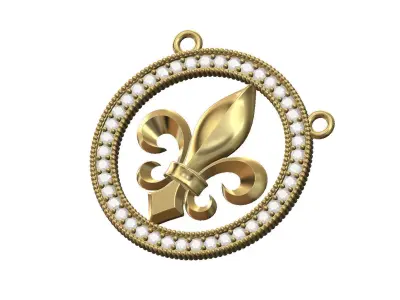 Heraldic lily diamond circle pendant  3D print model