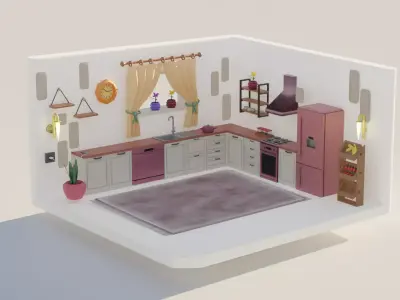 Isometric Kitchen - Room Free low-poly 3D model