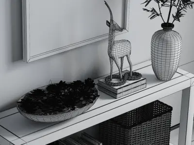 Pottery barn decor set HADLEY HERRINGBONE  WOOD CONSOLE TABLE 3D model