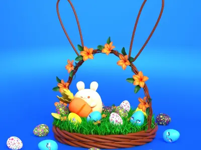 Easter basket with Bunny 3D model