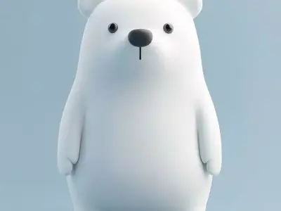 Cute Polar Bear 3D Minimalist Cartoon Animal Soft White Fur Low-poly 3D model