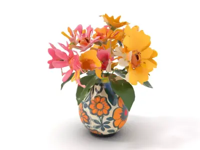 Floral Vase and Bouquet Model Pack Low-poly 3D model