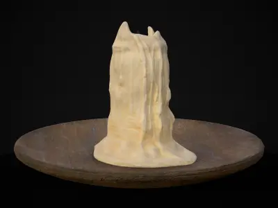 Candle on Wooden Plate Low-poly 3D model