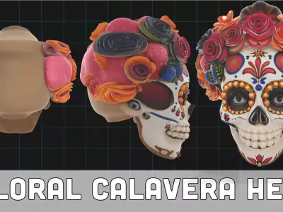 Day of the Dead Sugar Skull Floral Calavera Head  3D model
