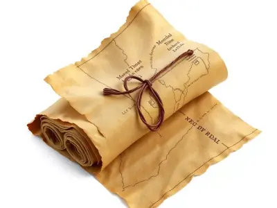 Ancient Rolled Fantasy Map Low-poly 3D model