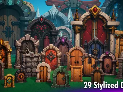 Emberdoors - 29 Stylized Lowpoly and Gameready Doors Low-poly 3D model