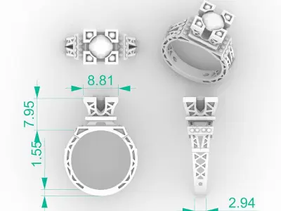 Multi-Stone Eiffel Tower Diamond Ring 3D print model