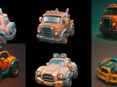Stylized Car Advanced model bundle 17 pack 100 glb 3D model