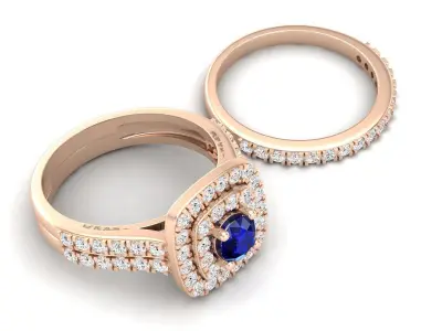 cushion shape halo Diamond Ring and band for woman 3D print model