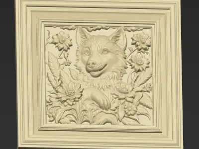 Baby Wolf among Flowers A129 3D print model