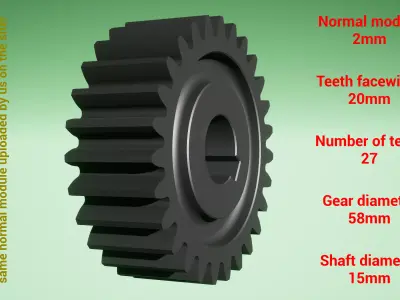 Cylindrical gear - paired - z27 m2 D58 d15 3D print model