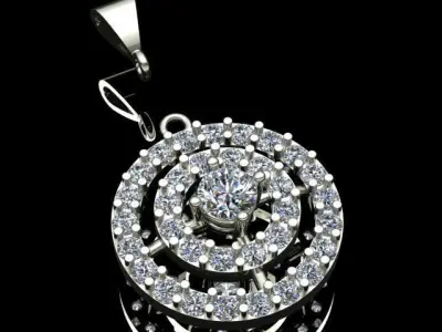Luxury Round Diamond Pendant Necklace 3D print model