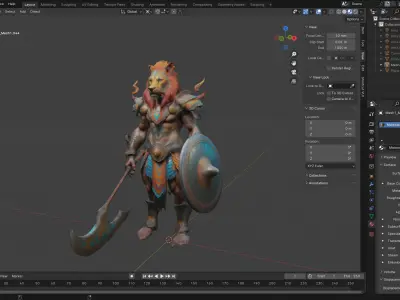 Lion Warrior 3D Model Game-Ready Fantasy Character  Low-poly 3D model