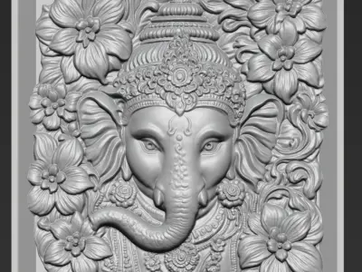 Ganesha Head with Flowers Background A3 3D print model