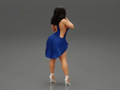 Sexy girl in fashion dress with long hair 3D print model