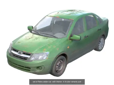 Set of 5 classic cars with interior and color variants az9 3D Model Pack