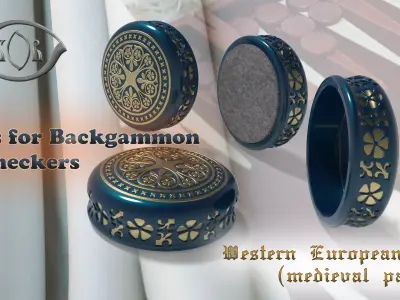 Chips Backgammon Checkers Europe pattern medieval style  3D print model