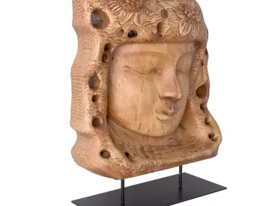 Hand-Carved Teak Buddha Head Statue 3D model