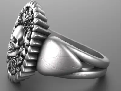 Skull ring with roses 3D print model