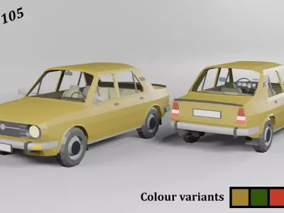 SKODA 105 and SKODA 120 with interior Low-poly 3D model