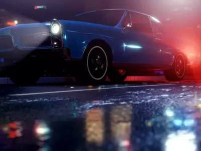 Vintage car on a wet road 3D model