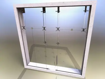 Glass partition with door and lock 3D model