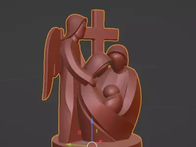 Minimalist Holy Family with Angel  Decorative Sculpture 3D print model