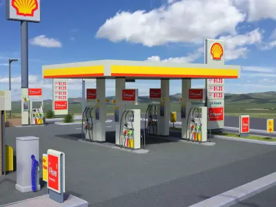 Shell Gas Station Low-poly 3D model
