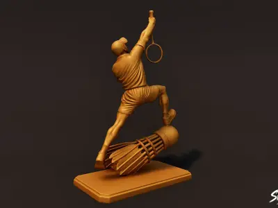 Golden Badminton Statue Low-poly 3D model