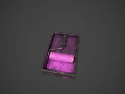 Paint Roller and Tray - Pink Paint Low-poly 3D model