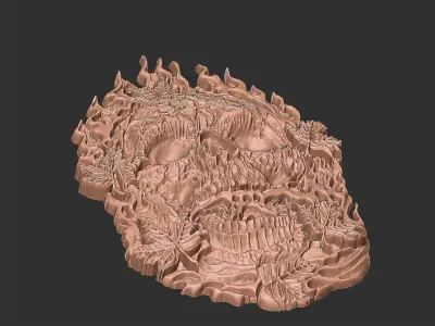 skull with flames 3D print model