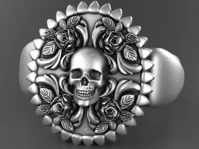 Skull ring with roses 3D print model