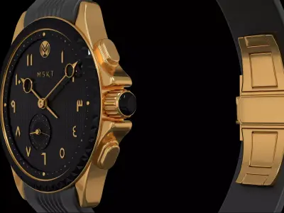 Modern Classic Black And Gold Leather Watch 3D model