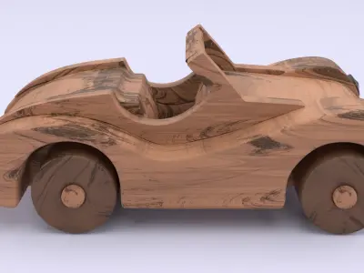 Wood toy car Low-poly 3D model