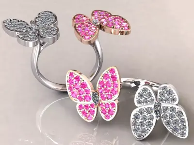 Two Butterfly Between Finger Ring VCA 3D print model