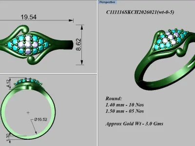 light weight gold diamond rings-C111116SKCH2026021-wt-0-5 3D print model