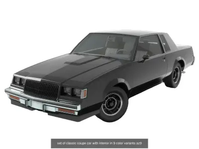 Set of 5 classic coupe cars with interior and color variants az9 3D Model Pack