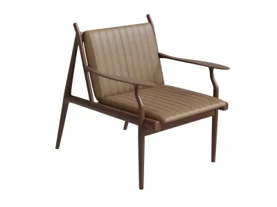 Dark Wood Leather Lounge Chair Low-poly 3D model