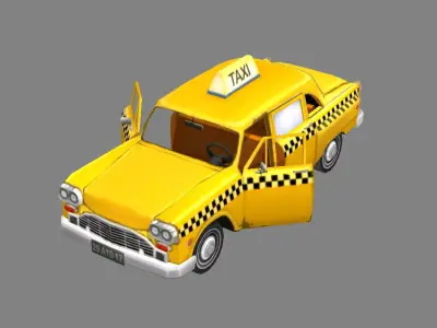 Cartoon taxi - yellow Low-poly 3D model