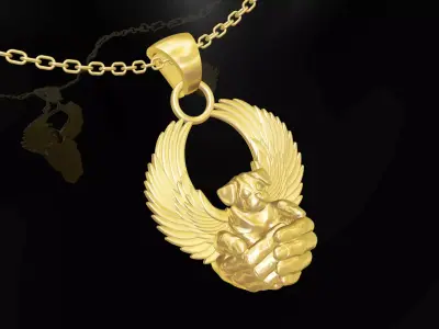 Little angel cute dog hand gold pendant jewelry 3D print model