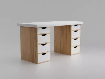 Study desk with drawers Low-poly 3D model