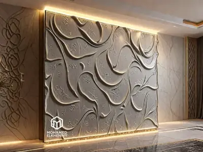 modern panel wall decor set wall relief mural CNC 101 3D model