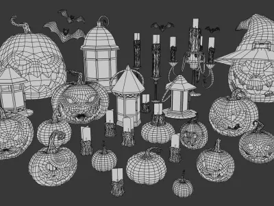 Halloween Pumpkin and lanters decorations Low-poly 3D model