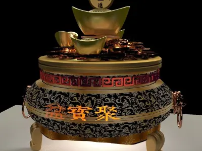 Chinese gold Ingot  pot 3D model