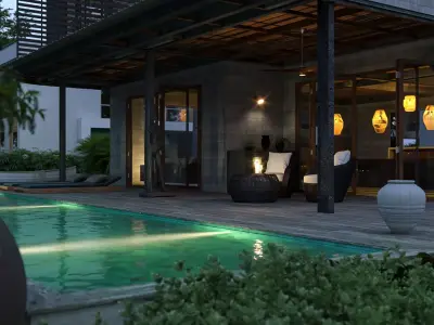 Modern Tropical Villa 3D Model Luxury House Exterior  Low-poly 3D model