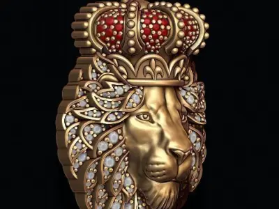 Leon pendant with royal crown diamonds and closed mouth 023 3D print model
