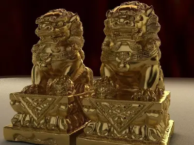 Chinese lion statue 3D model buy