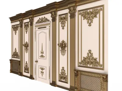 Boiserie Classic Wall with Mouldings 07 White Low-poly 3D model