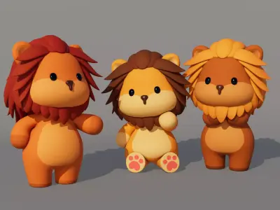 Rigged Cartoon Lion Low-poly 3D model