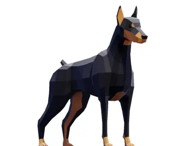 Doberman Dogs Pack Low-poly 3D model